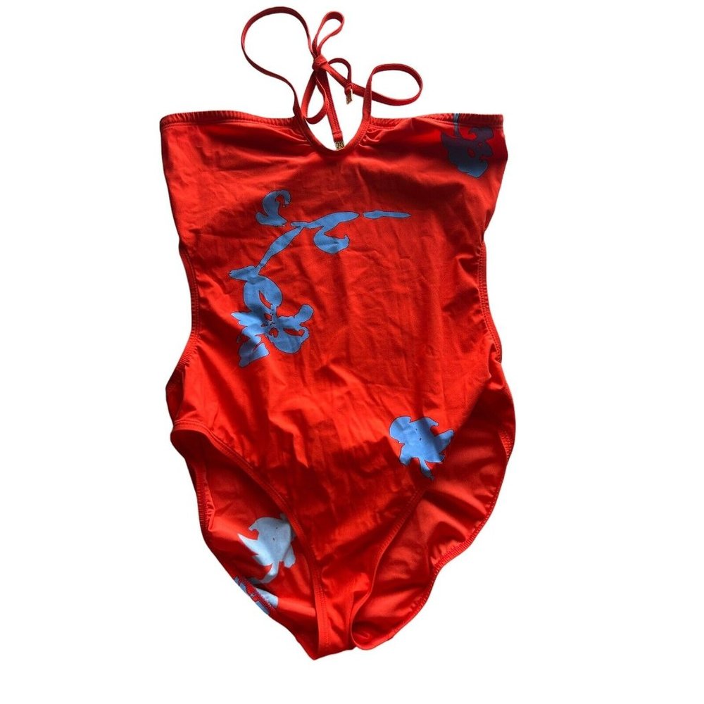 Tory Burch Red One-Piece Swimsuit with Blue Floral Print
